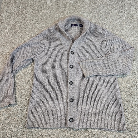 Alan Flusser Cardigan Sweater Mens L Loose Weave Gray Grandpa  Knit Cotton - Picture 3 of 10